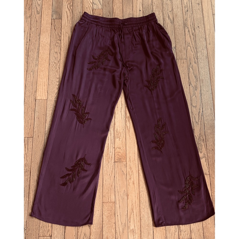 Zara Purple Beaded Wide Leg Embroidered Trouser Pants XL Romantic Whimsigoth